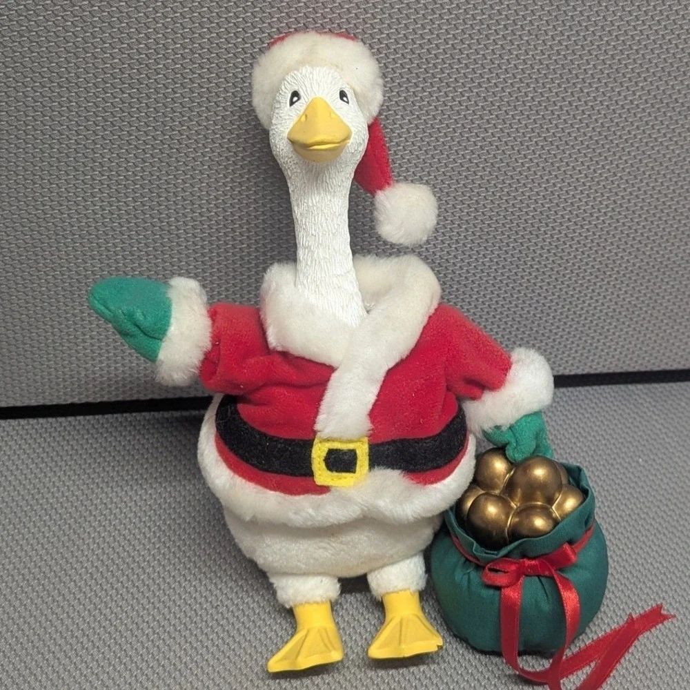 VTG 1997 Christmas Santa Goose Golden Eggs Desk/Mini Porch Goose Decor Roman Inc